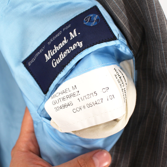 Holland & Sherry Savile Row Royal Classic Wool Grey Stripe Suit Jacket 46 Blazer - Picture 7 of 7